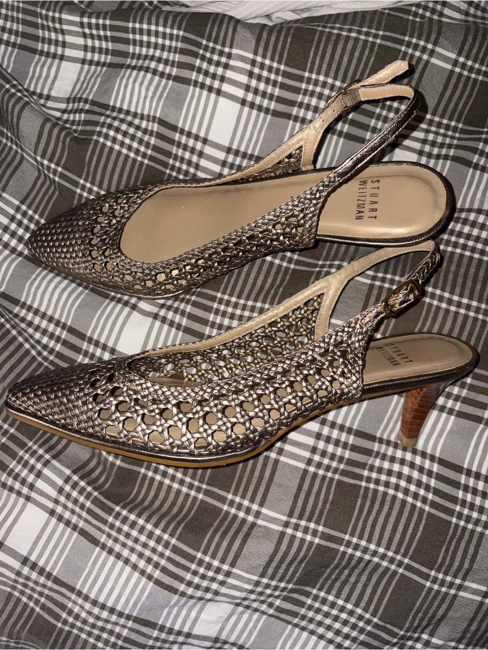 Stuart Weitzman Bronze Metallic Woven Slingback Heels